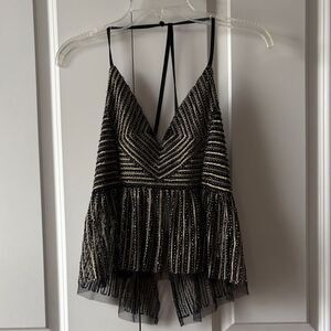 Nasty Gal Black and Gold Beaded Top Size 2